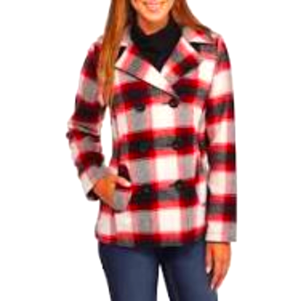 Buffalo Plaid Double Breasted Peacoad Size 1X Women's